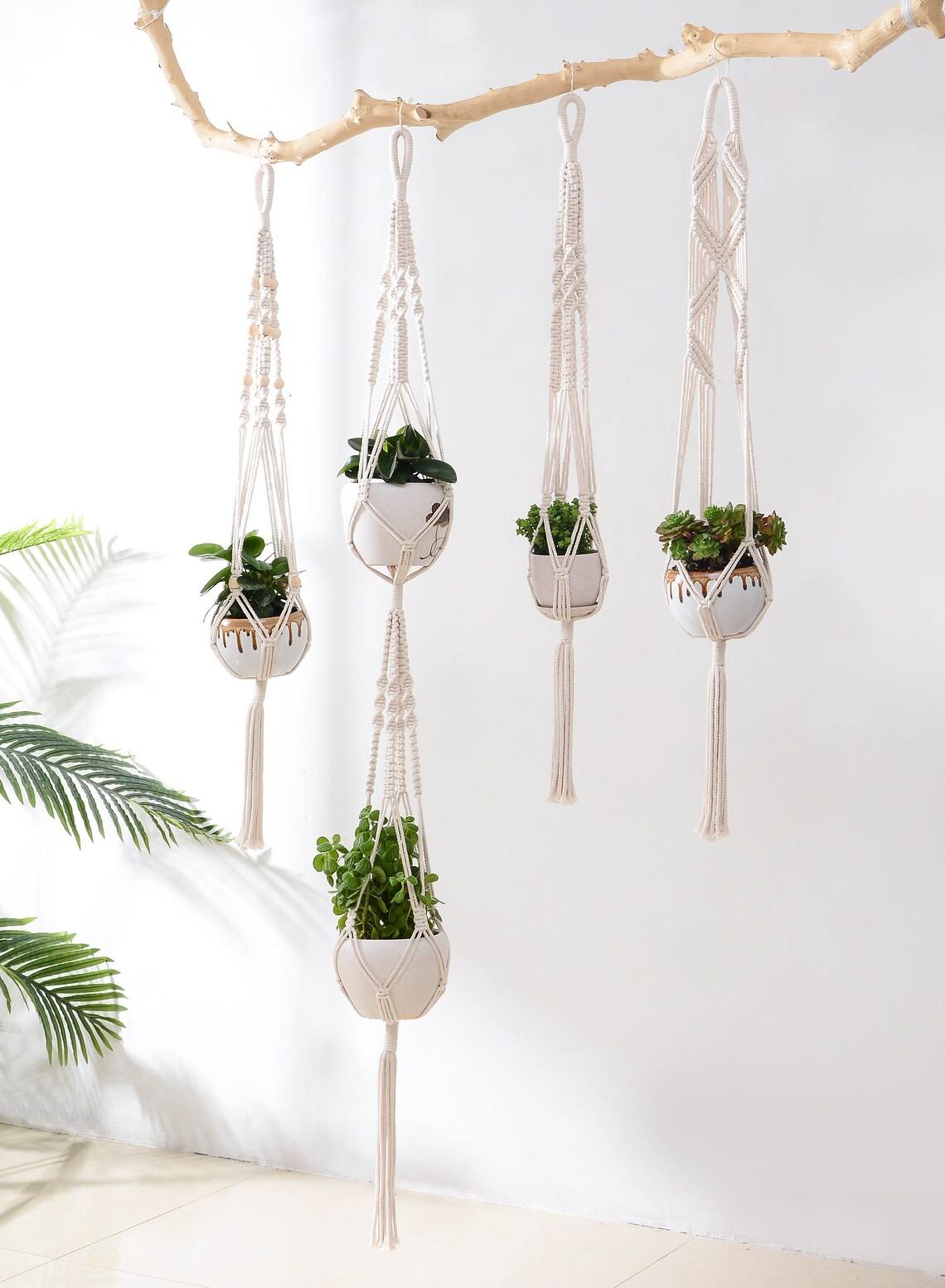 Macrame Plant Hanger Set of 3, Hand-Woven Cotton Rope