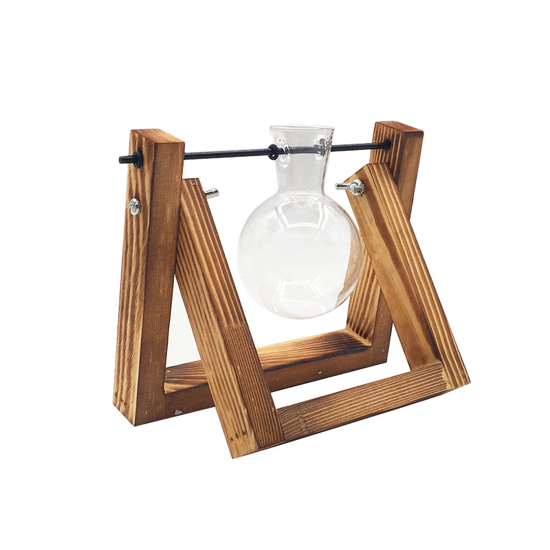 Hydroponic Glass Vase in Swing Wood Stand, 1 or 2 Bulbs