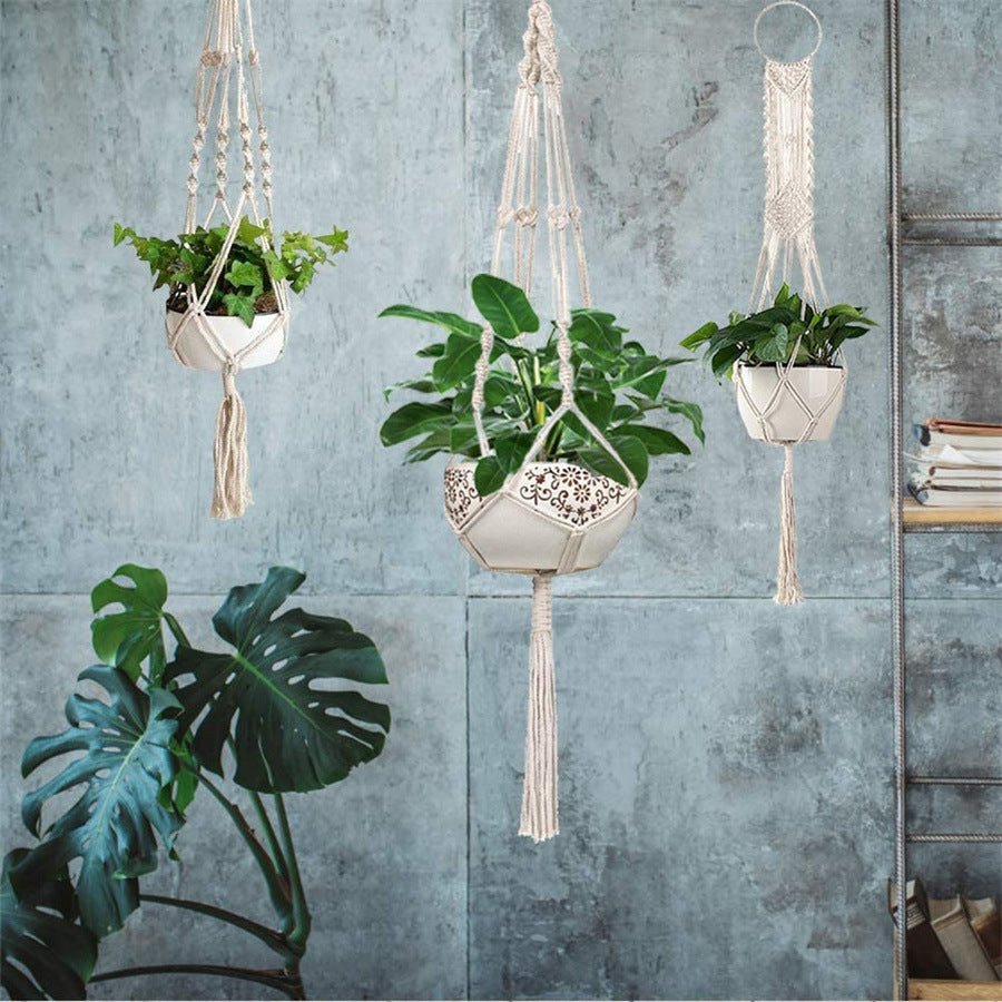 Macrame Plant Hanger Set of 3, Hand-Woven Cotton Rope