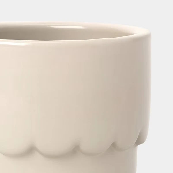 Scalloped Ceramic Planter 4", Cream Glazed Succulent Pot