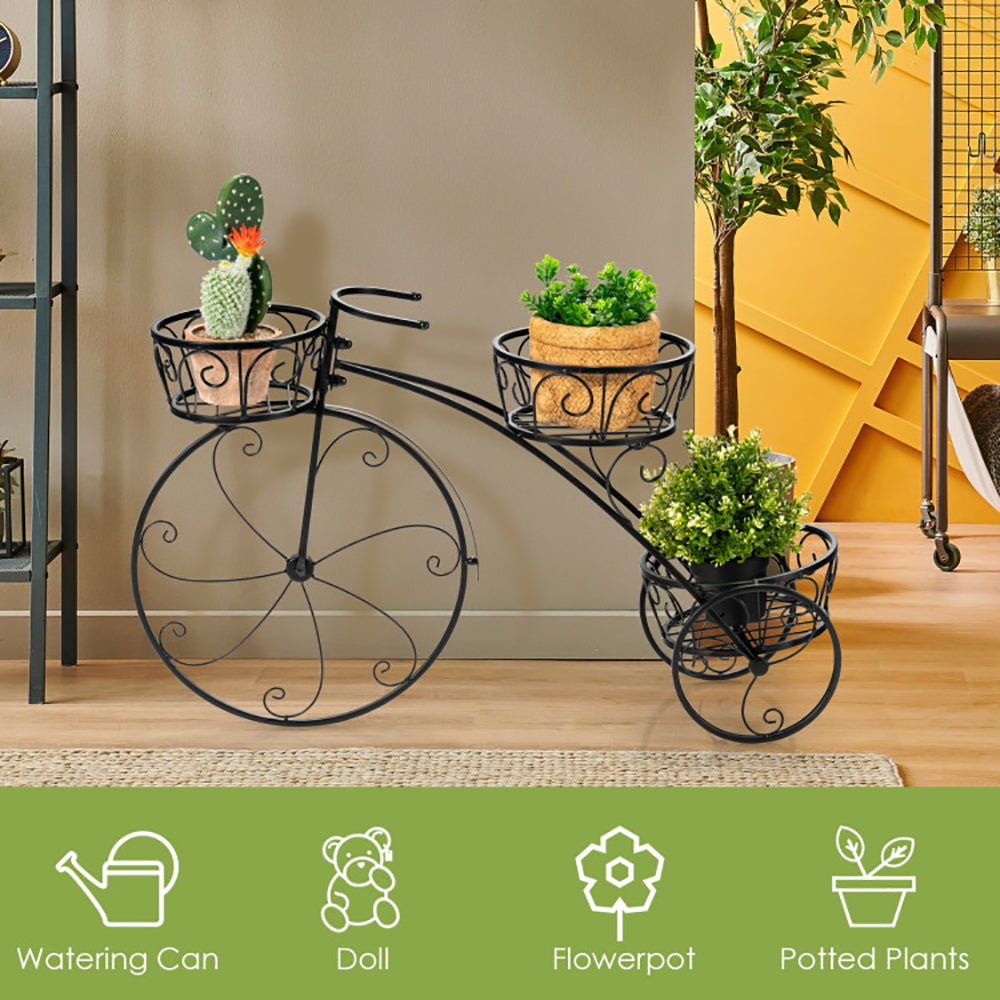 Tricycle Plant Stand, 3-Tier Black Iron Basket Display