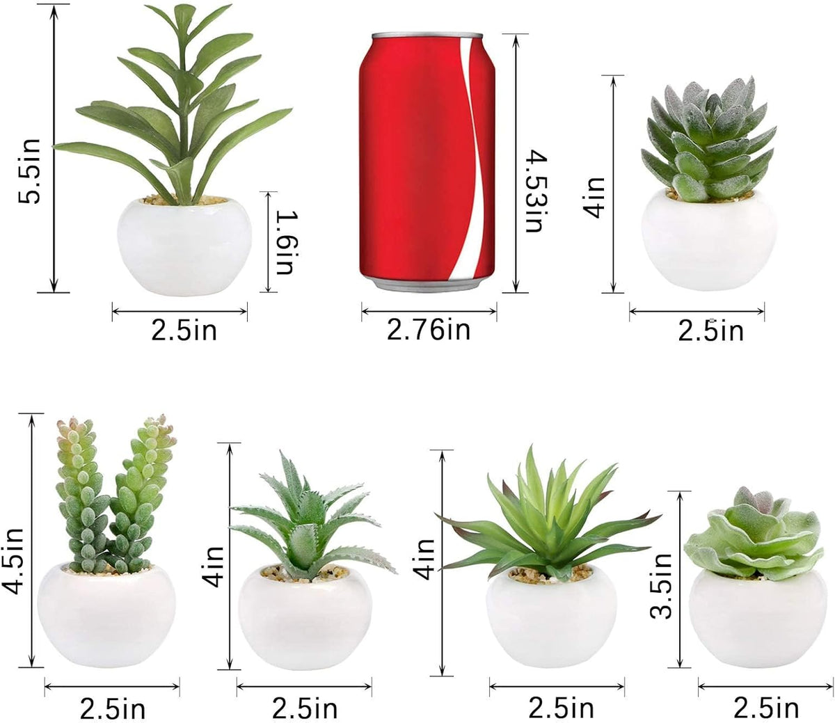 Artificial Succulents in Ceramic Pots, Set of 6 Faux Plants