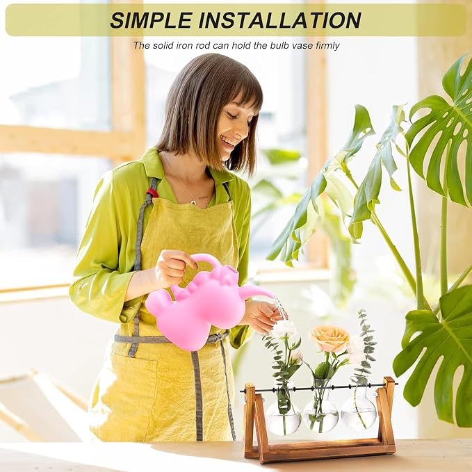 Glass Terrarium Propagation Stand, 3 Bulbs on Wood Base