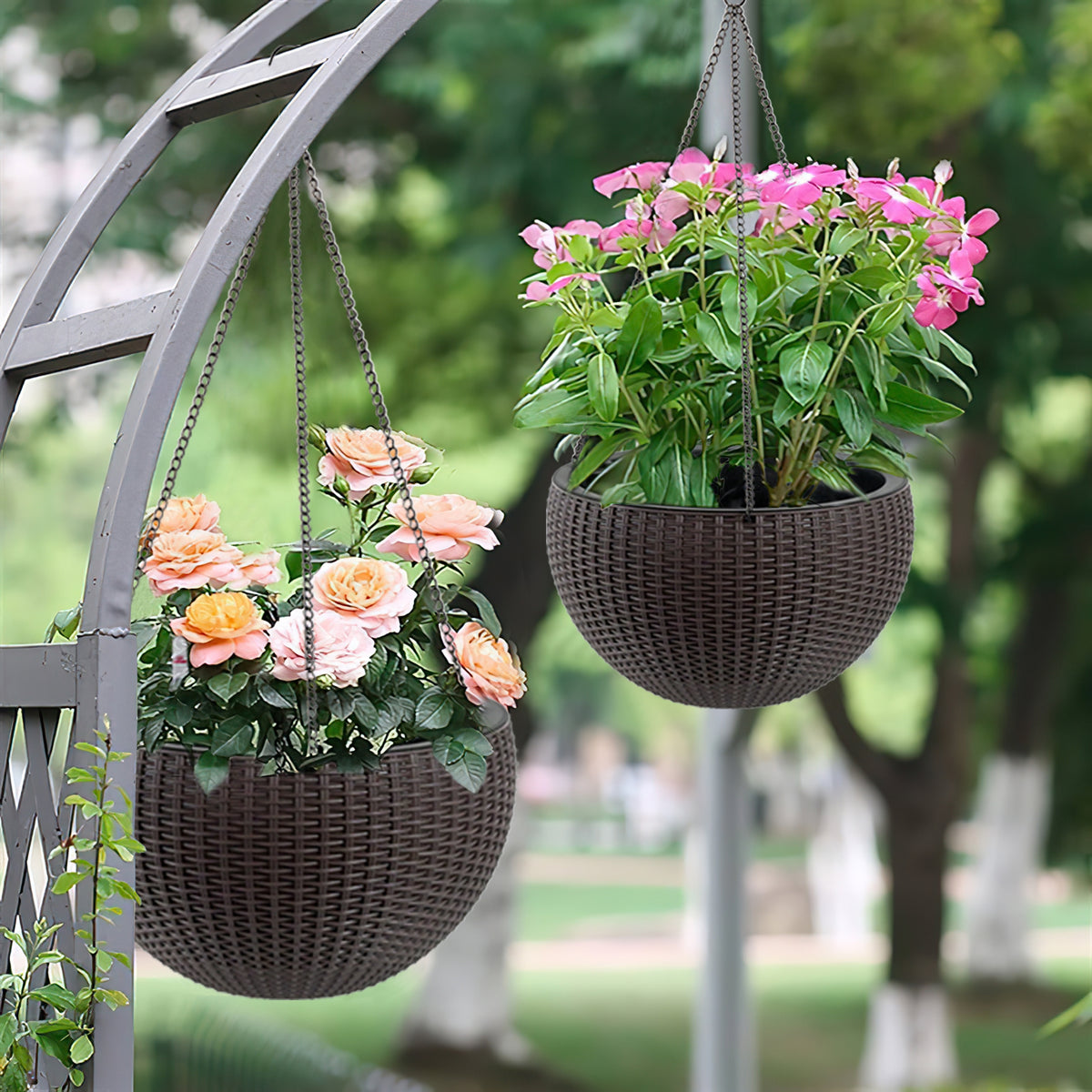Self-Watering Hanging Planter 13.4", Rattan Look 2 Pack