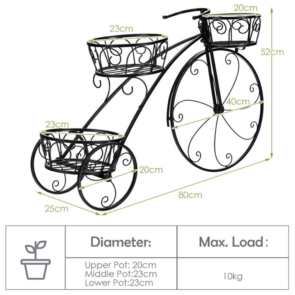 Tricycle Plant Stand, 3-Tier Black Iron Basket Display