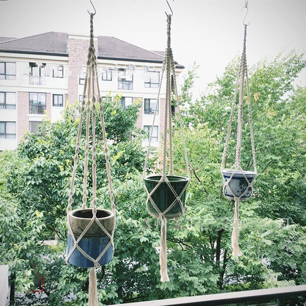 Macrame Plant Hanger Set of 3, Hand-Woven Cotton Rope