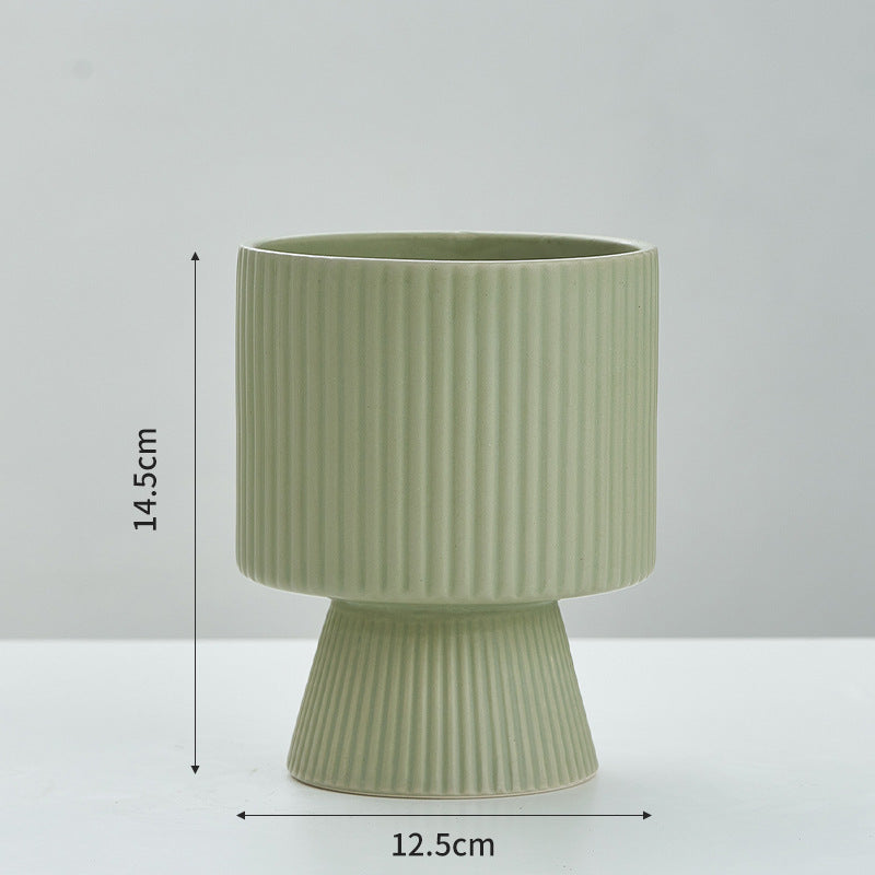 Ribbed Ceramic Planter, Nordic Striped Tabletop Pot