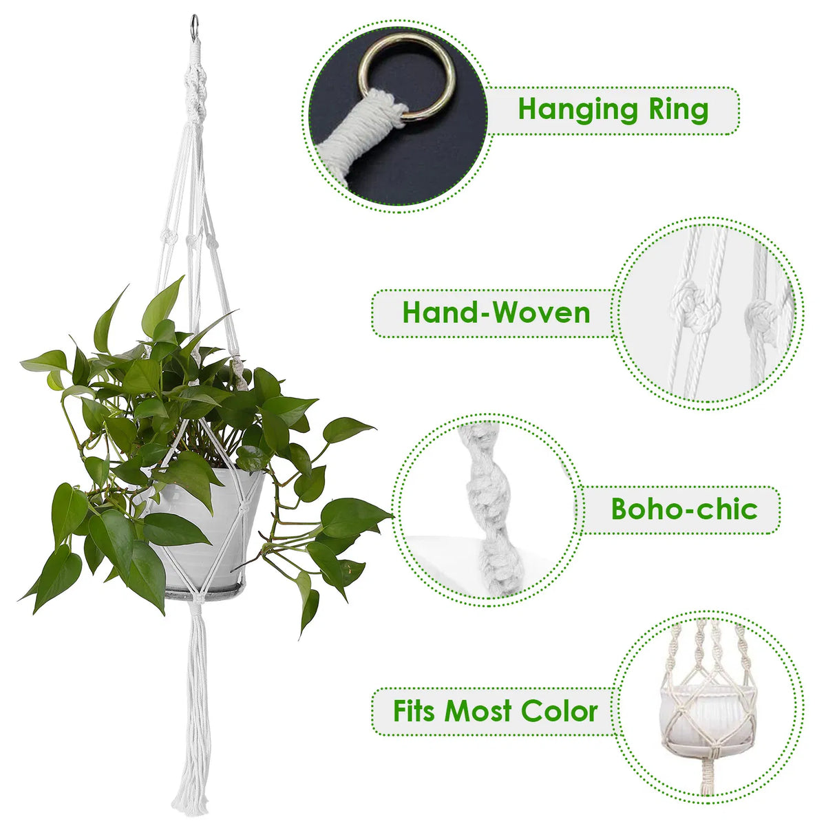 Rope Plant Hangers 4 Pack, Heavy Duty 40" Cotton Blend