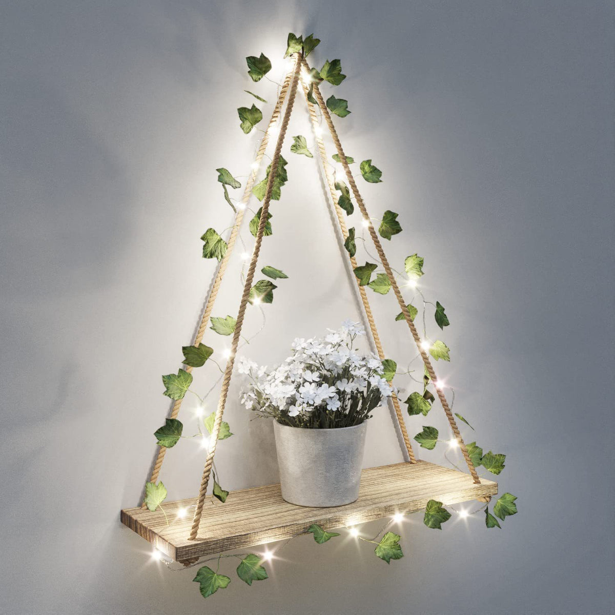 Wall Hanging Plant Shelf, Wood Board with Rope Hangers