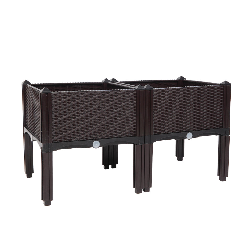 Rattan Look Planter Box Set of 2, Square Brown
