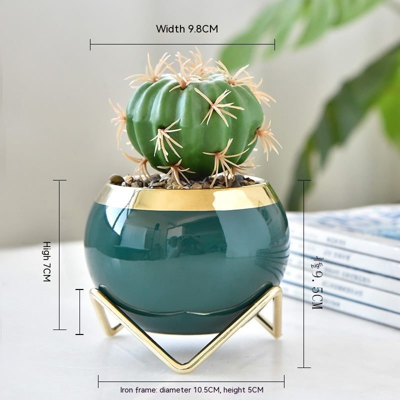 Nordic Ceramic Succulent Pot with Iron Stand Option