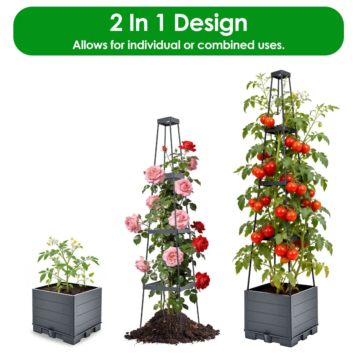 Self-Watering Planter with Trellis, 2 Pack Adjustable