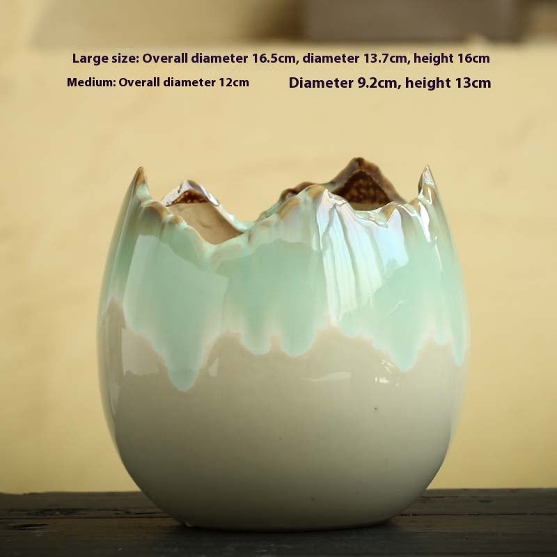 Eggshell Planter, Notched Stoneware Succulent Pot