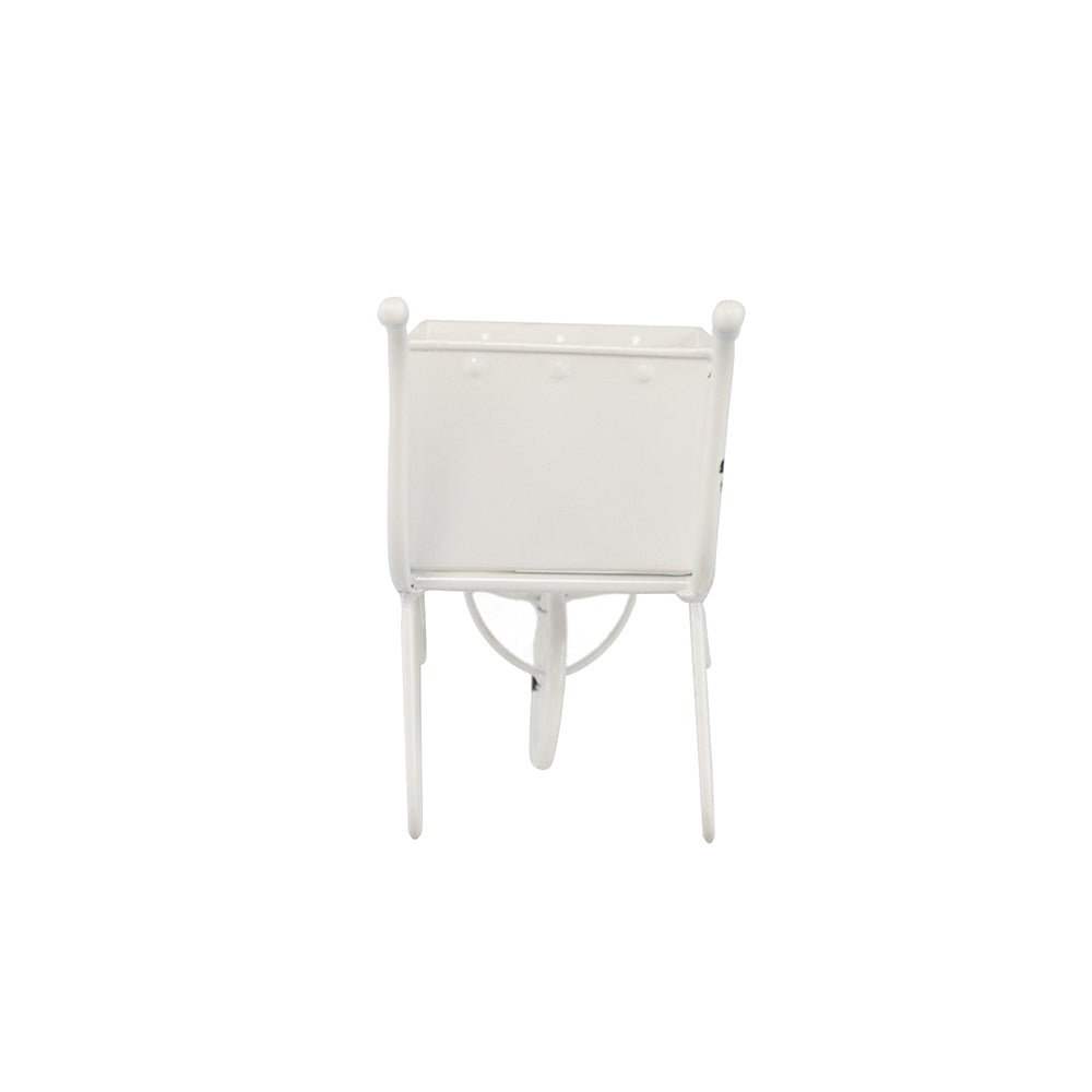Wheelbarrow Planter, Distressed White Metal Tabletop Decor