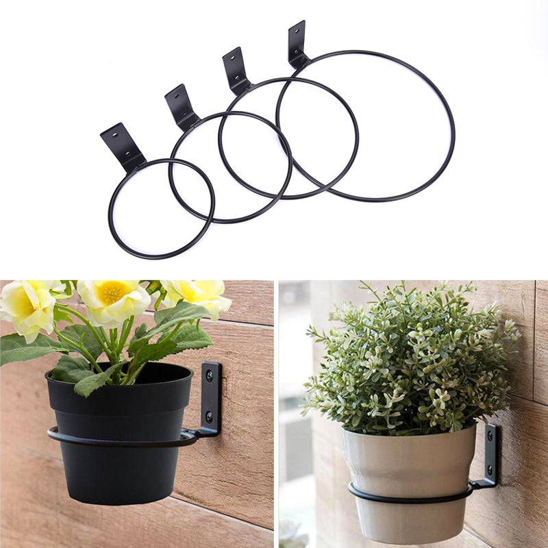 Wall Plant Holder Ring, Black Metal Pot Bracket
