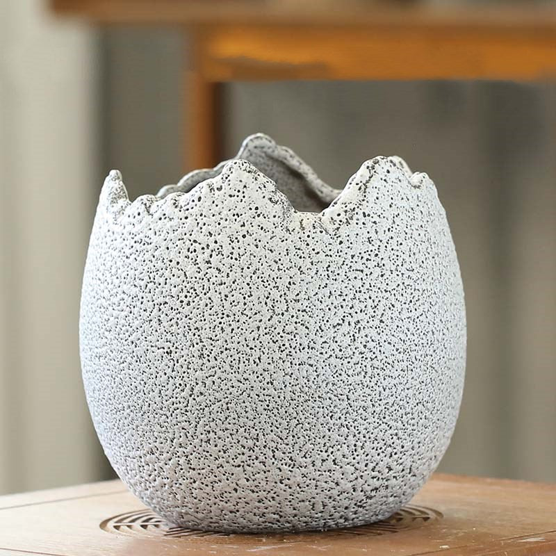 Eggshell Planter, Notched Stoneware Succulent Pot