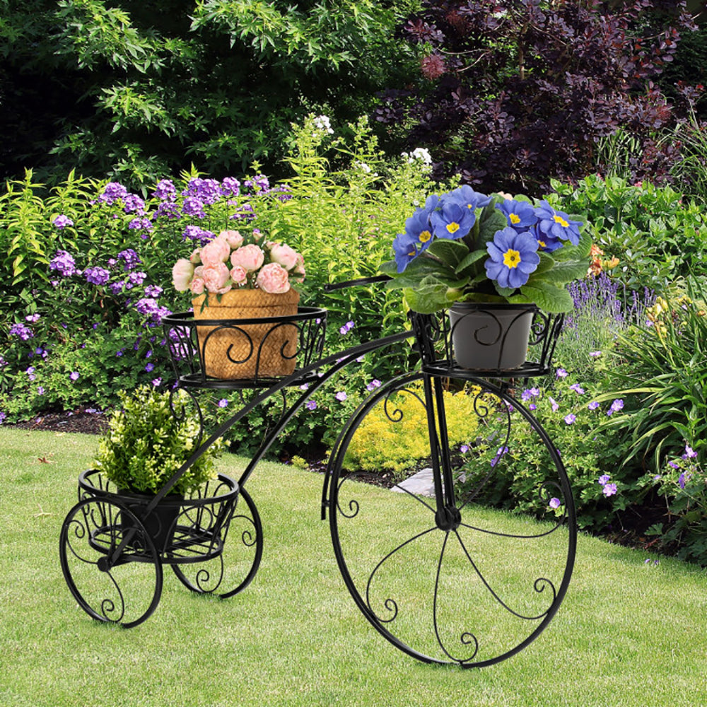 Tricycle Plant Stand, 3-Tier Black Iron Basket Display