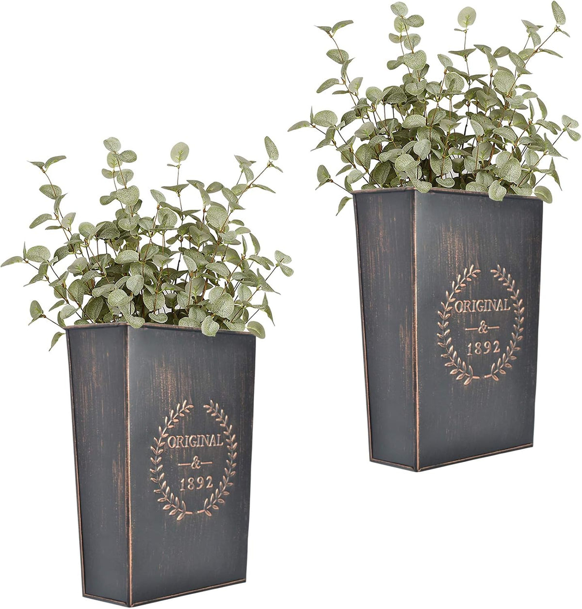 Metal Wall Planters 2 Pack, Rustic Farmhouse Wall Vases
