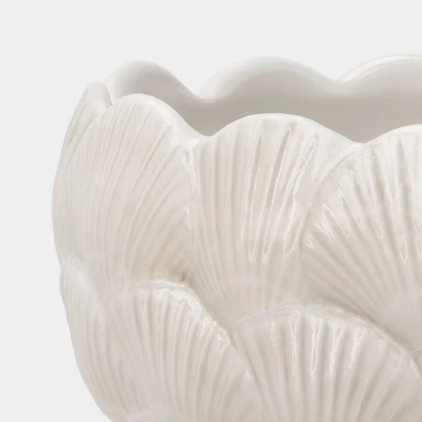 Clam Shell Ceramic Planter 8", Ivory Footed Flower Pot