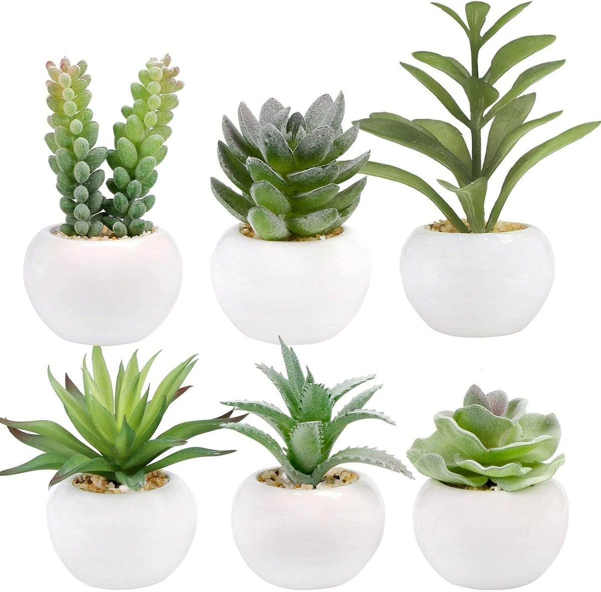 Artificial Succulents in Ceramic Pots, Set of 6 Faux Plants