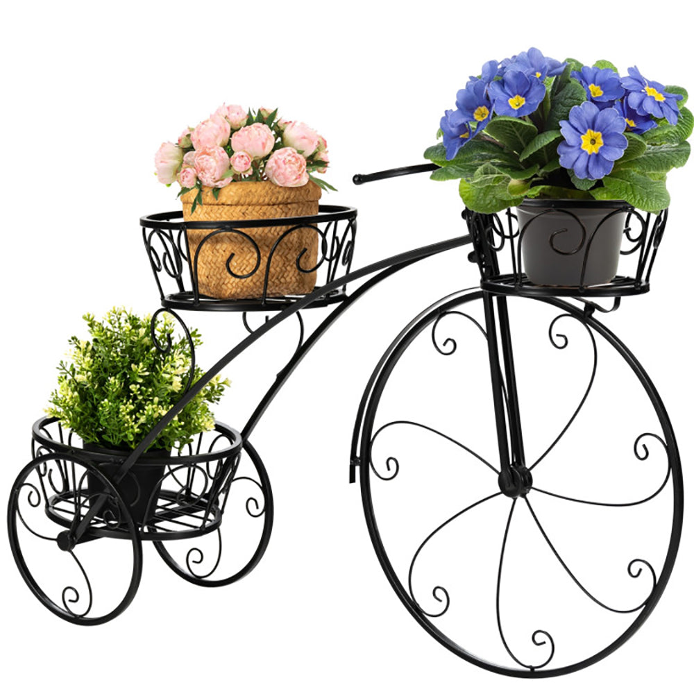 Tricycle Plant Stand, 3-Tier Black Iron Basket Display