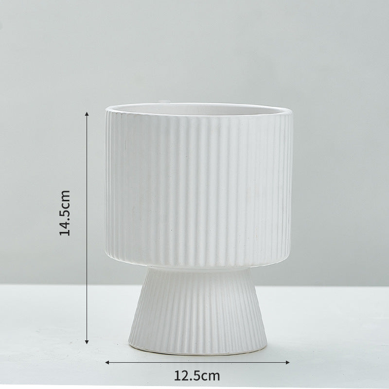 Ribbed Ceramic Planter, Nordic Striped Tabletop Pot
