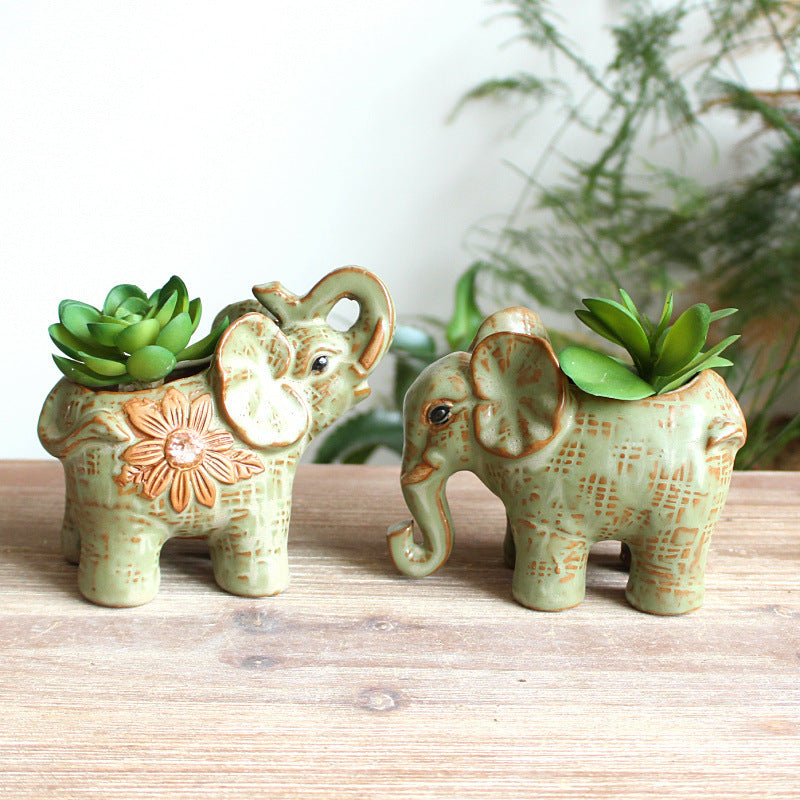Elephant Succulent Pot, Kiln Glaze Ceramic