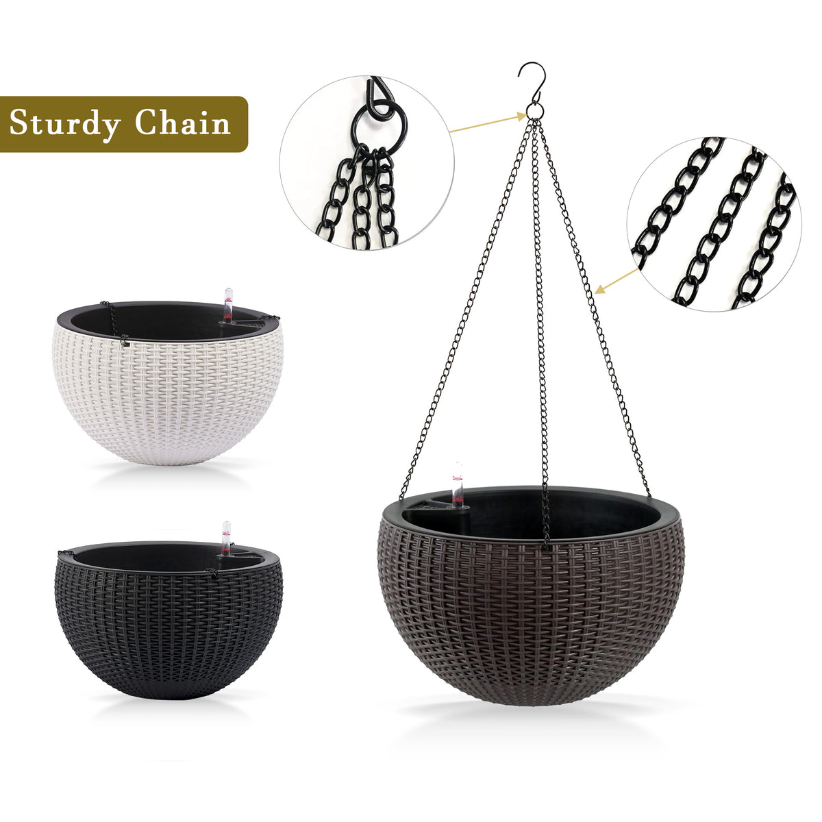 Self-Watering Hanging Planter 13.4", Rattan Look 2 Pack