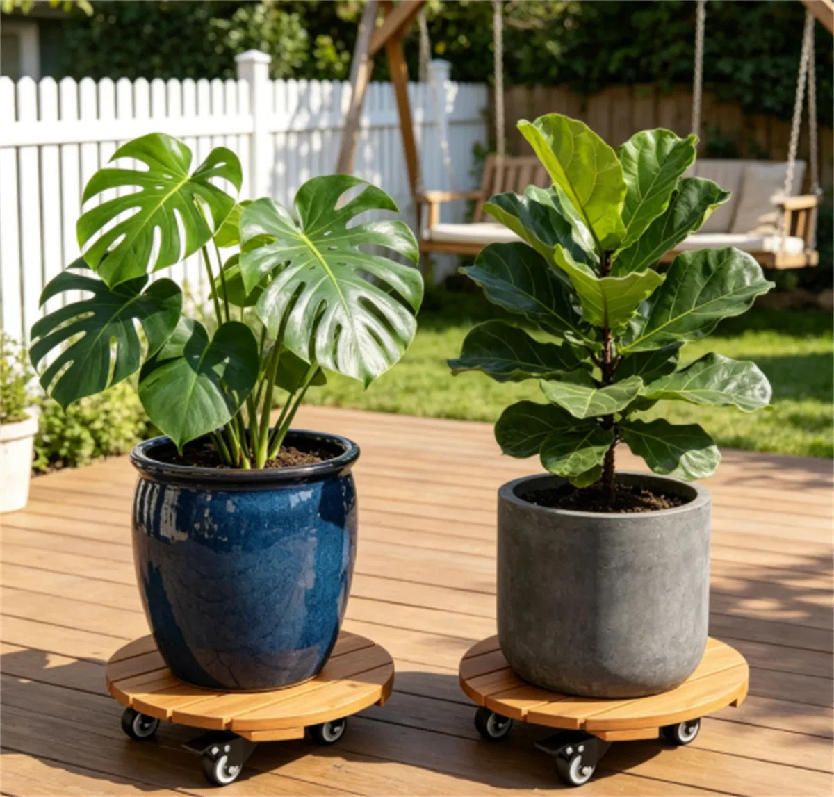 Wooden Plant Caddy with Wheels, Set of 2 Acacia Movers