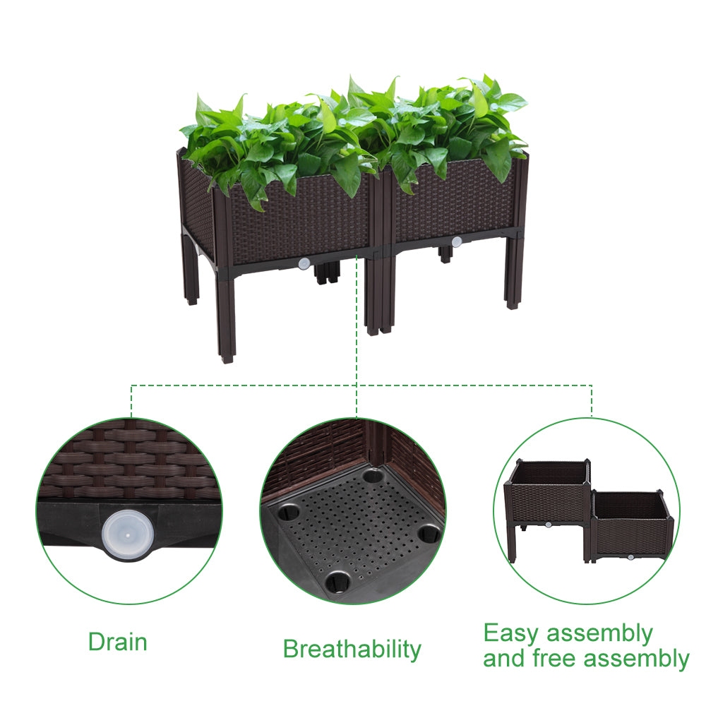 Rattan Look Planter Box Set of 2, Square Brown