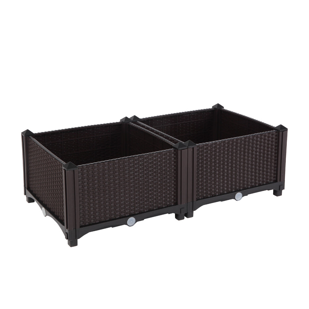 Rattan Look Planter Box Set of 2, Square Brown