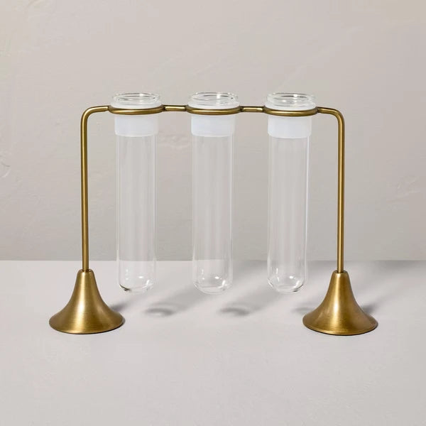 Propagation Station, Brass Stand with 3 Glass Vases