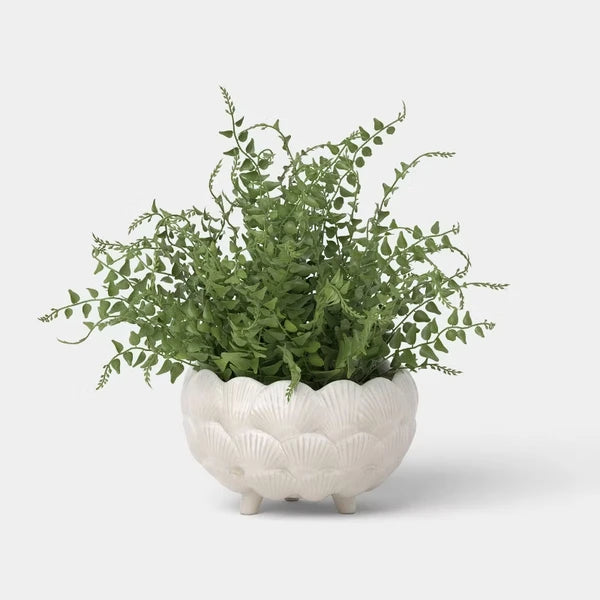 Clam Shell Ceramic Planter 8", Ivory Footed Flower Pot