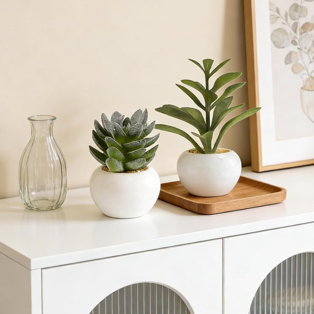 Artificial Succulents in Ceramic Pots, Set of 6 Faux Plants