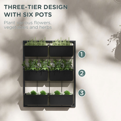 3-Tier Wall Planter with 6 Pots, Black Hanging Garden