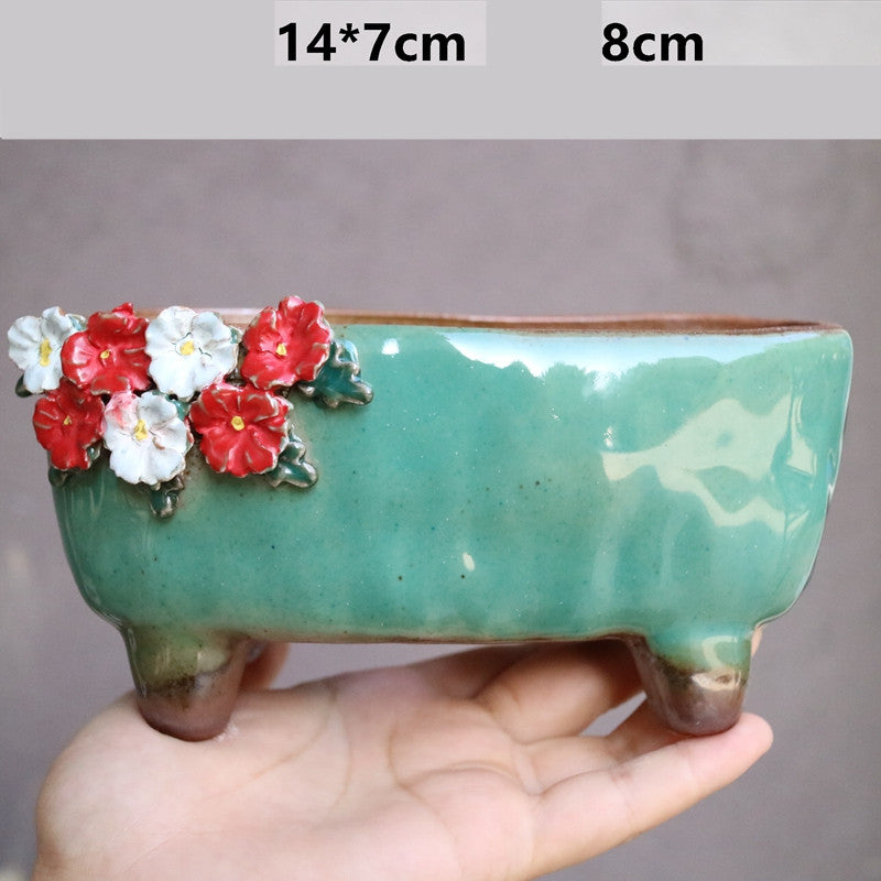 Strawberry Succulent Pot, Hand-Painted Stoneware
