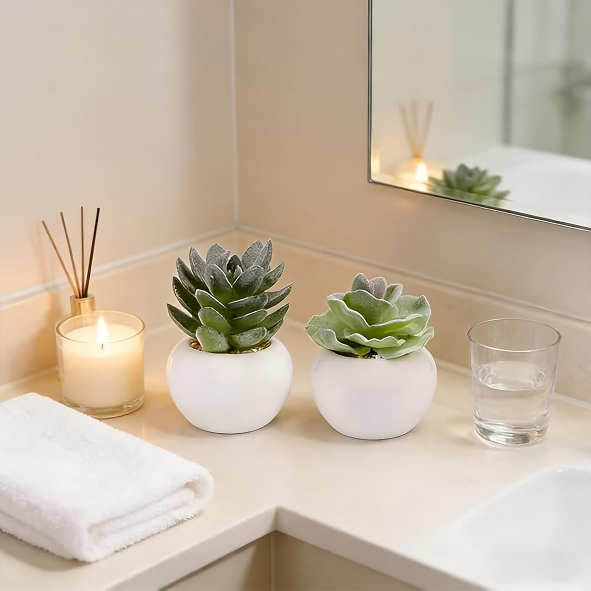 Artificial Succulents in Ceramic Pots, Set of 6 Faux Plants