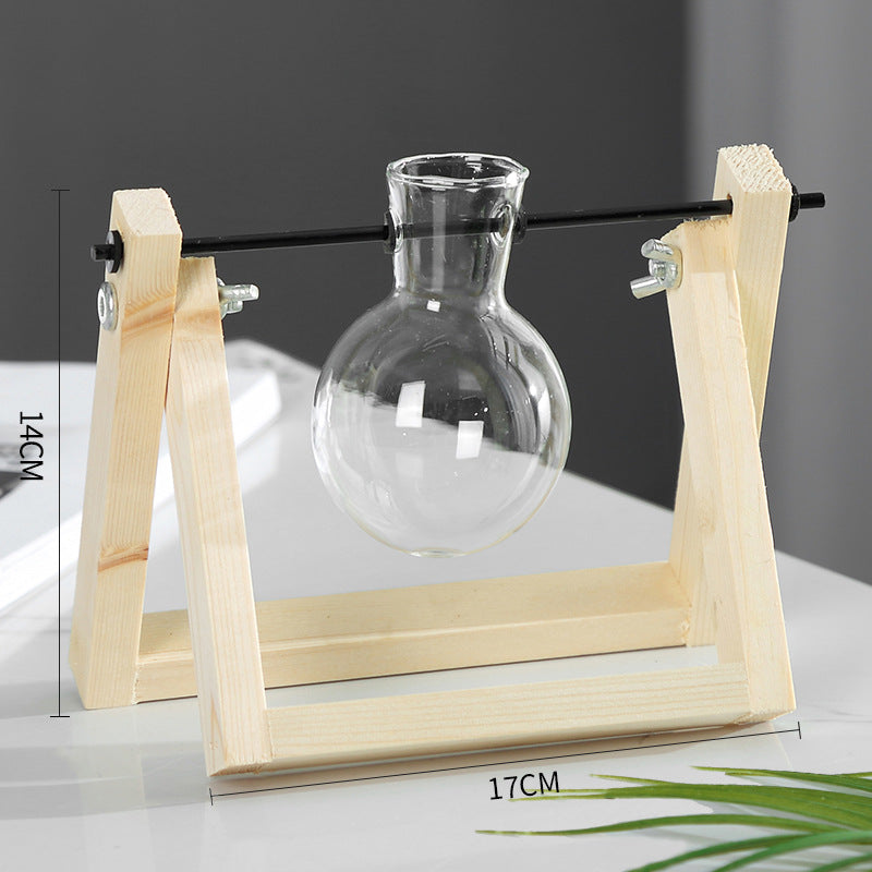 Hydroponic Glass Vase in Swing Wood Stand, 1 or 2 Bulbs