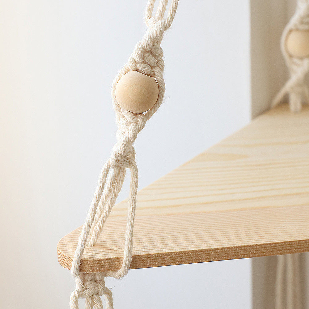Macrame Wall Hanging Shelf, Boho Wood Plant Display