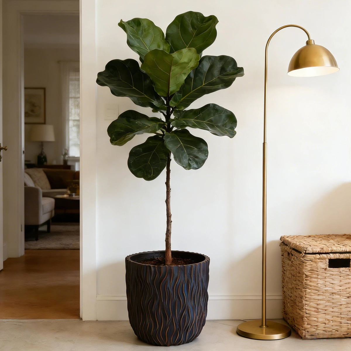 Large Round Planters Set of 2, Textured Copper Finish