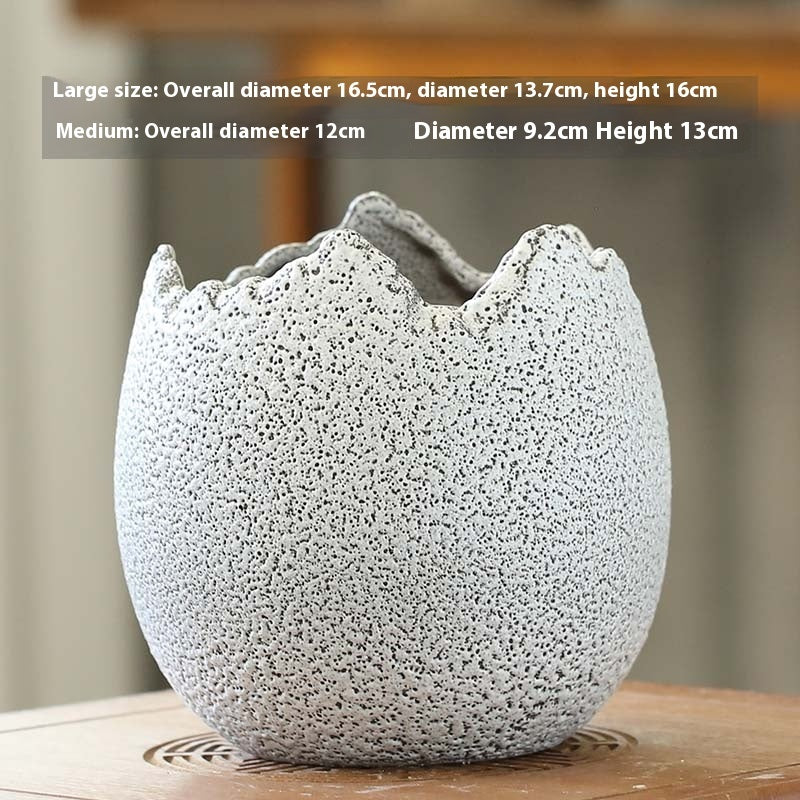 Eggshell Planter, Notched Stoneware Succulent Pot