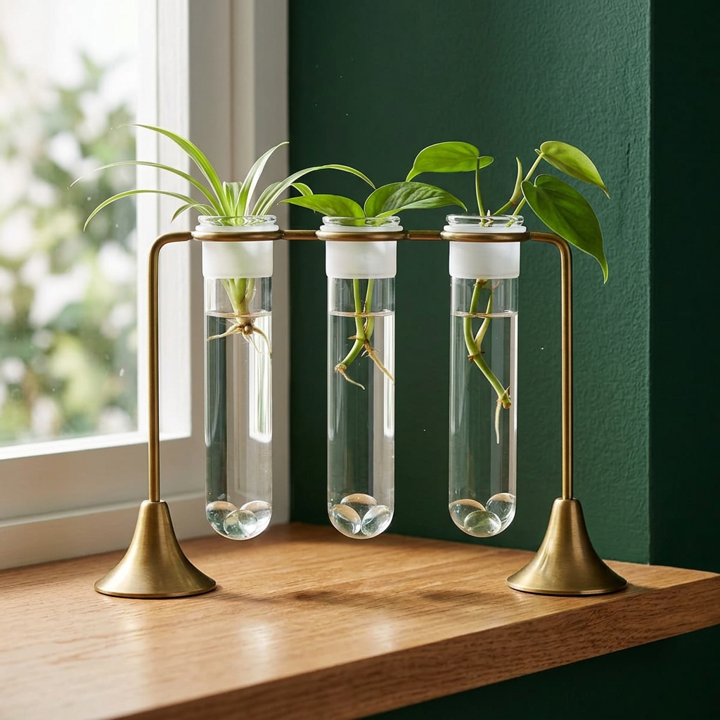 Propagation Station, Brass Stand with 3 Glass Vases