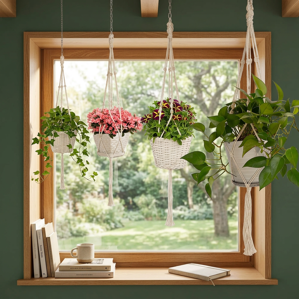 Rope Plant Hangers 4 Pack, Heavy Duty 40" Cotton Blend
