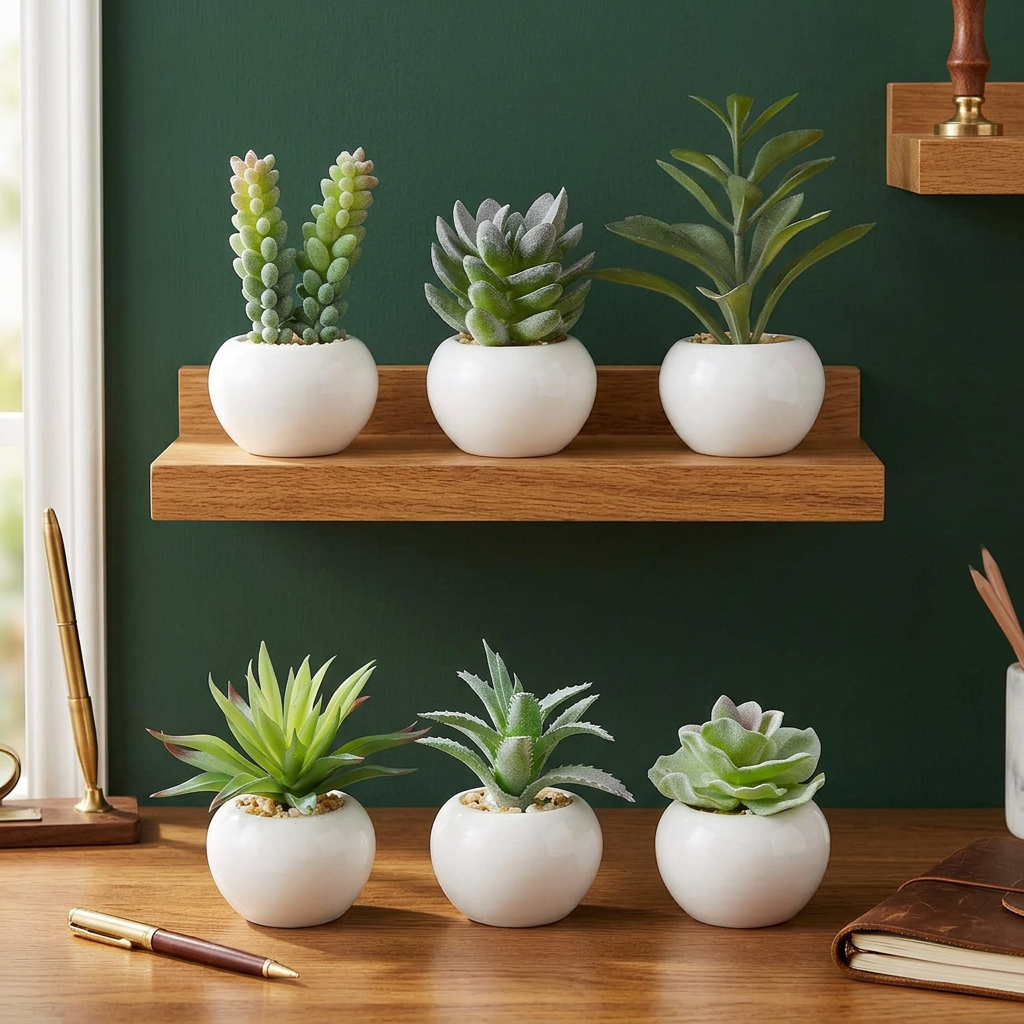 Artificial Succulents in Ceramic Pots, Set of 6 Faux Plants