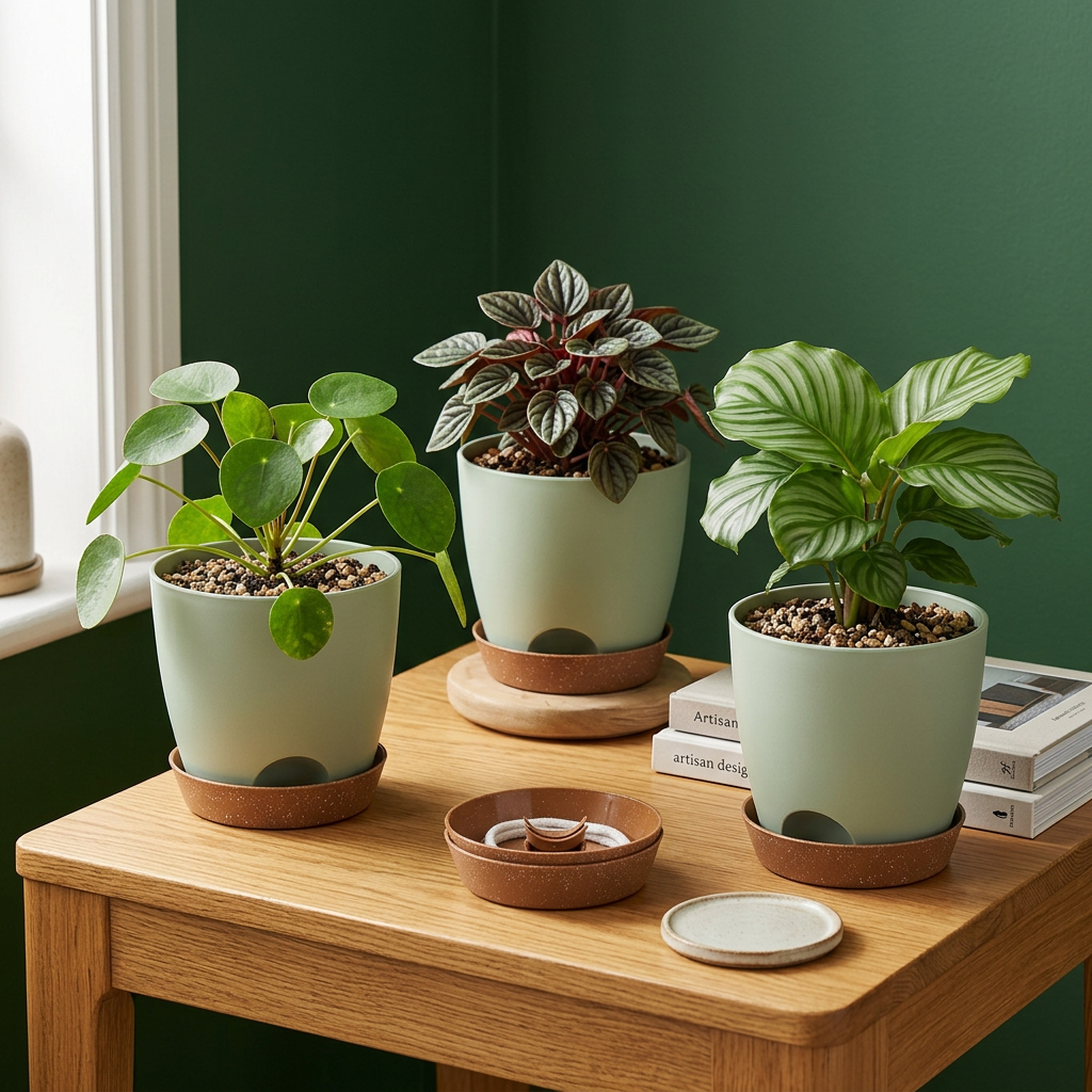 Self-Watering Planters Set of 3, 6.5" Round Pots
