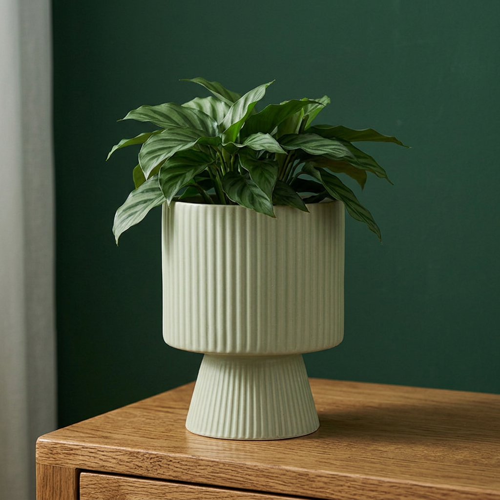Ribbed Ceramic Planter, Nordic Striped Tabletop Pot