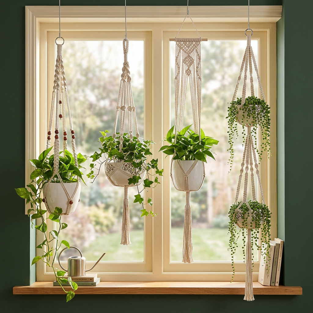 Macrame Plant Hangers Set of 4, Assorted Cotton Rope