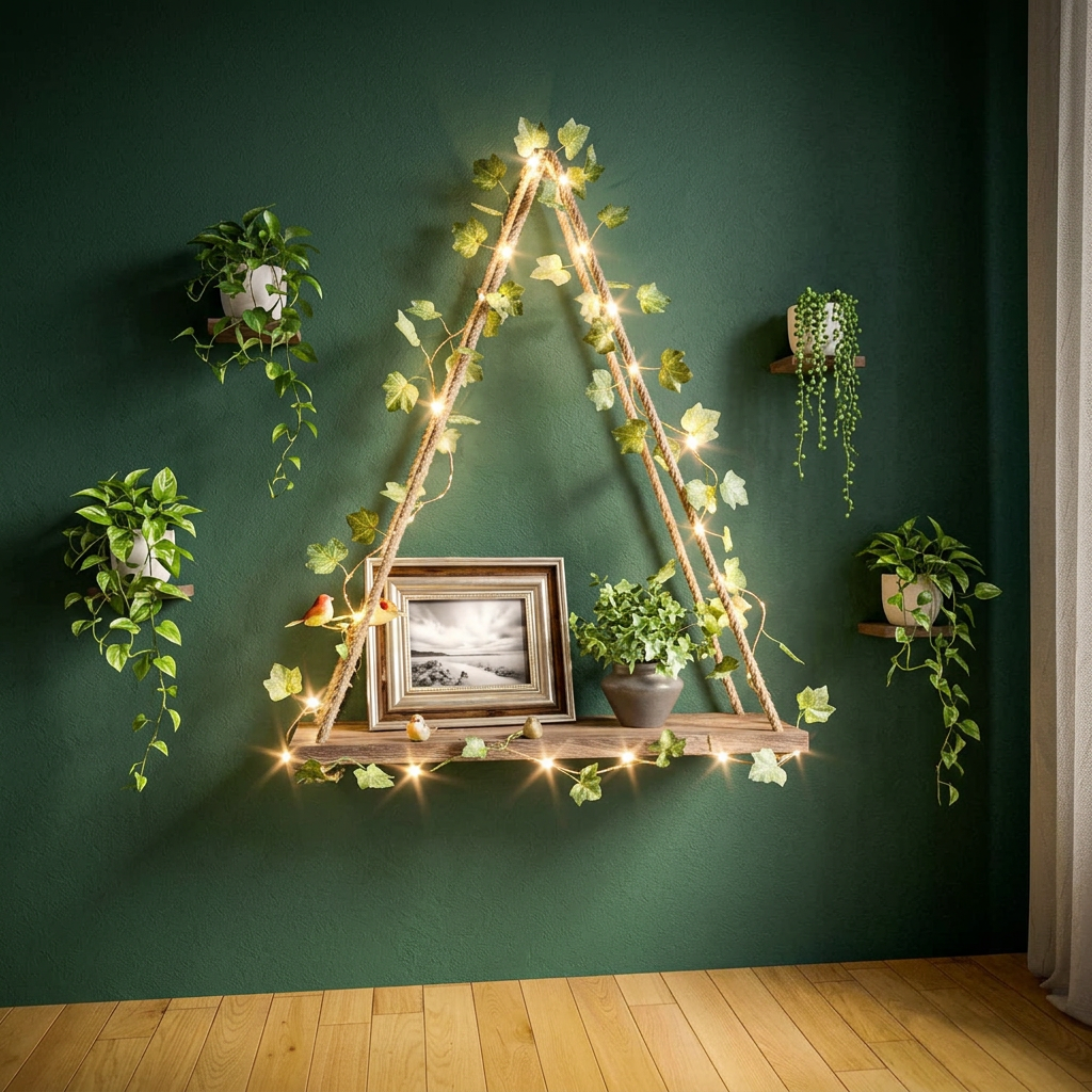 Wall Hanging Plant Shelf, Wood Board with Rope Hangers