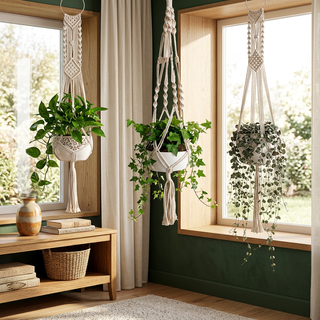 Macrame Plant Hanger Set of 3, Hand-Woven Cotton Rope