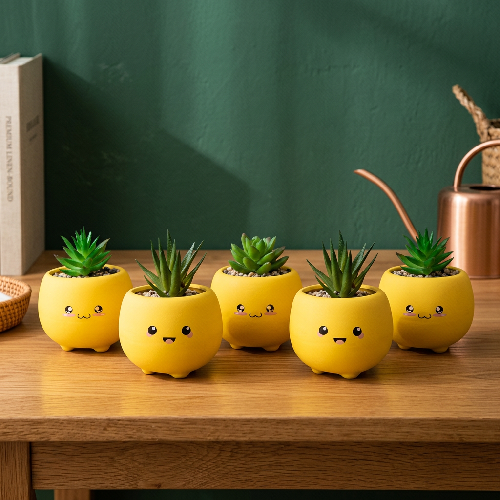 Mini Succulent Pots Set of 5, 2.8" Glazed Ceramic